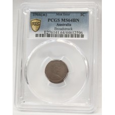 AUSTRALIA 1966 . ONE 1 CENT COIN . ERROR . BROADSTRUCK